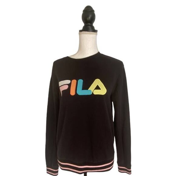 FILA Retro Black French Terry Crewneck Pullover Sweatshirt Woman's Size Medium - Picture 9 of 9